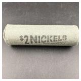 $2 Face Nickel Roll 1912 V Nickel End Coins Showin