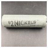 $2 Face Nickel Roll 1928 Buffalo End Coins Showing