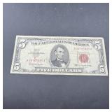 1963 $5 Red Seal United States Note Serial A387658