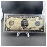1914 $5 Federal Reserve Note New York Blue Seal S
