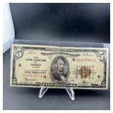 1929 $5 Federal Reserve Bank Of Chicago National C