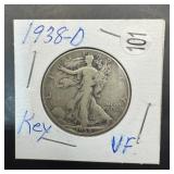1938-d Walking Liberty Silver Half Dollar Key Date