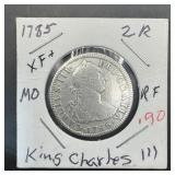 1785 King Charles Iii Silver Two Reales Coin