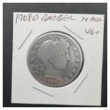 1908-D Barber Silver Half VG+