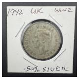1942 Great Britain Wwii Silver Coin