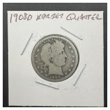 1908-D Barber Silver Quarter