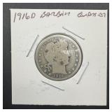 1916-D Barber Silver Quarter