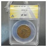1832 Large Cent Anacs Vf40 Early U.s. Copper