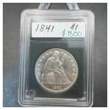 1841 Seated Liberty Silver Dollar Rare Full Libert