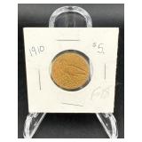 1910 $5 Indian Head Gold Coin .900 Gold 8.359g Min