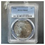 1934 Peace Silver Dollar Pcgs Ms64