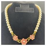 Napier Pink Flower & Pearl Necklace