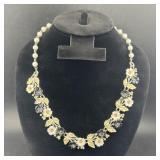 Black & White Floral Necklace With Matching Brooch