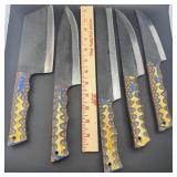 Five (5) Piece New Mhs Cutlery Damascus Full Tang
