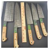 Five (5) Piece New Mhs Cutlery Damascus Full Tang