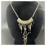 Vintage Black Onyx Style Dangle Necklace