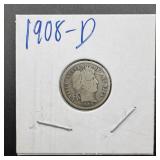 1908-D Barber Silver Dime