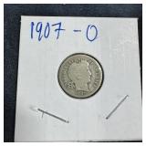 1907-o Barber Silver Dime