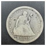 1875-s Seated Liberty Silver 20 Cent Piece.