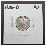 1936-d Mercury Silver Dime Higher Grade. Mintage 4