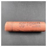 Bank Wrapped Wheat Cent Roll Bu Ends. 1954-d Visib