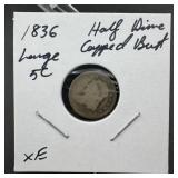 1836 Capped Bust Silver Half Silver Dime Large 5c.