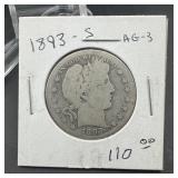1893-s Barber Silver Half Dollar Key Date.