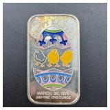 1975 Happy Easter One Ounce Silver Bar .999 Fine D
