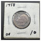 1958 Roosevelt Silver Dime With Toning.