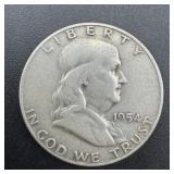 1954-d Franklin Silver Half Dollar. Mintage 25,445