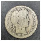 1913-d Barber Silver Quarter.