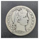 1916 Barber Silver Quarter.
