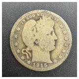 1915 Barber Silver Quarter.