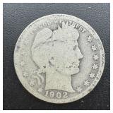 1902 Barber Silver Quarter.