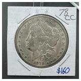 1878-cc Morgan Silver Dollar. Mintage 2,212,000.