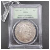 1881-CC Morgan Silver Dollar PCGS MS64 old rattler