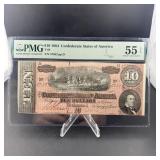 1864 $10 Confederate States Of America Note T-68 P