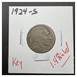 1924-s Buffalo Nickel Key Date. Mintage 1,437,000.