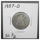 1857-o Seated Liberty Silver Quarter. Mintage 1,04