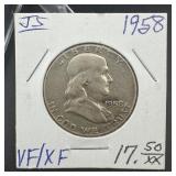 1958-d Franklin Silver Half Dollar.