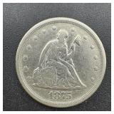 1875-s Seated Liberty Silver 20 Cent Piece.