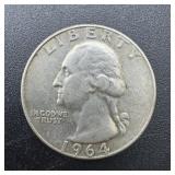 1964-d Washington Silver Quarter. 90% Silver. Mint