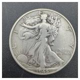 1945 Walking Liberty Silver Half Dollar. Mintage 3