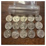Tube of 15 Silver War Nickels (35% Silver), 1942ï¿½1