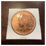 1 oz .999 fine copper round, 1921 Peace Dollar des