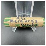 $5 Face Silver Mercury Dime Roll (50 Coins)