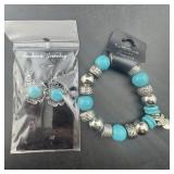 New Turquoise Silver Plated Bracelet & Earrings
