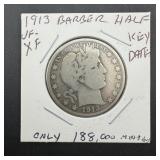 1913 Barber Silver Half Dollar ï¿½ Key Date ï¿½ Vf-xf
