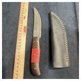 Approximately 9 Inch Damascus Steel Knife With She