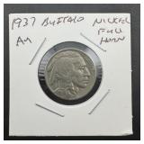 1937 Buffalo Nickel ï¿½ Au ï¿½ Full Horn